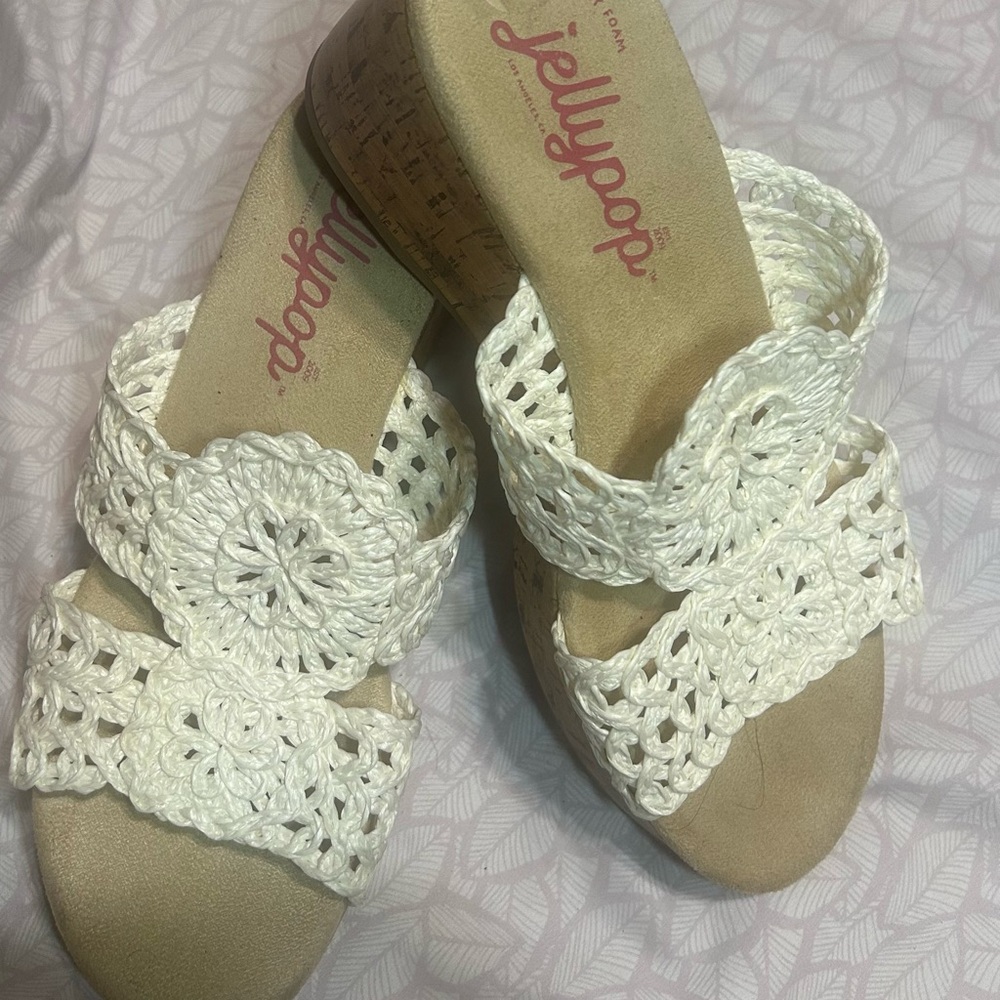 Jellypop Cream Crochet Wedge Sandals